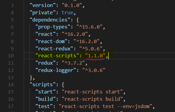 React scripts version in package json